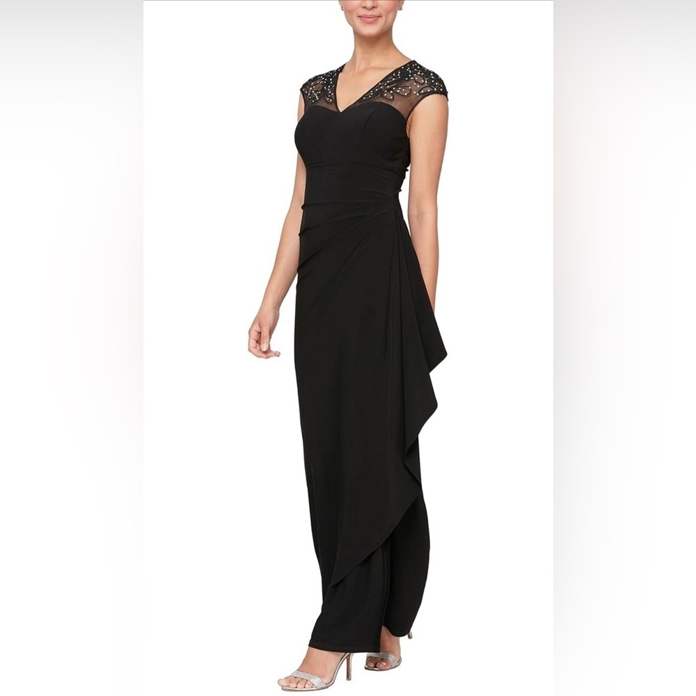 NWT- Alex Evenings Women's Long Dress with Knot Front Detail SIZE: 18 COLOR: Blk
